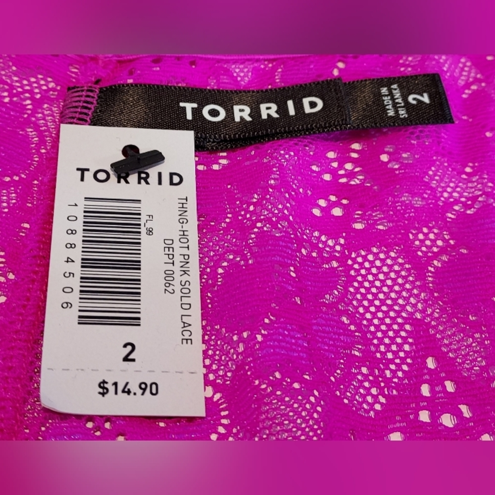 Torrid Hot Pink Solid Lace Thong Size 2 NWT - Picture 3 of 5